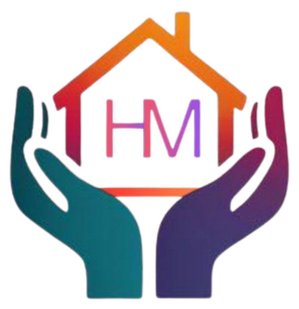 House Mouse LLC Logo, two hands holding a pictograph of a house with the letters "HM"